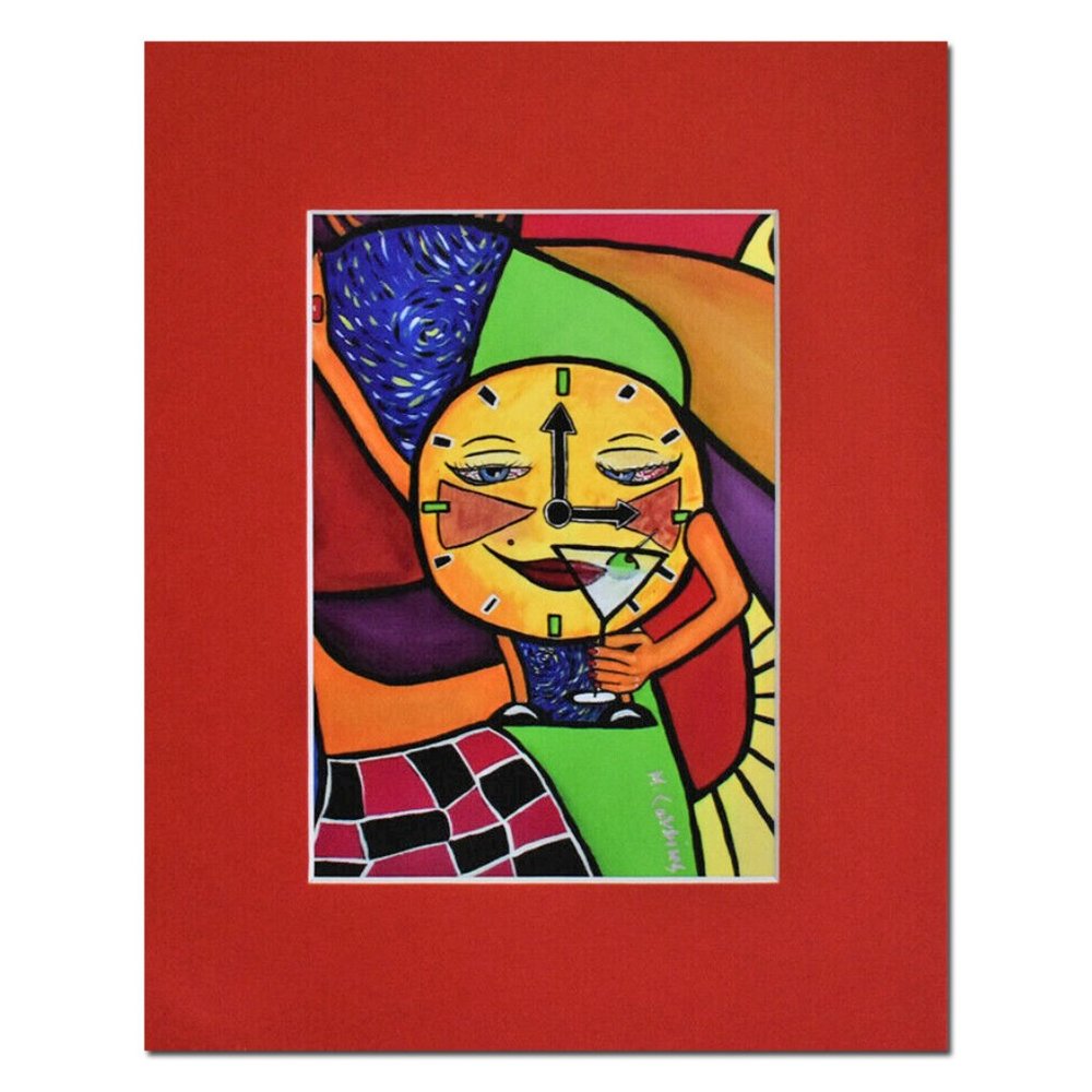 Colorful Matted Abstract Art Print Wasted Time Artist Signed